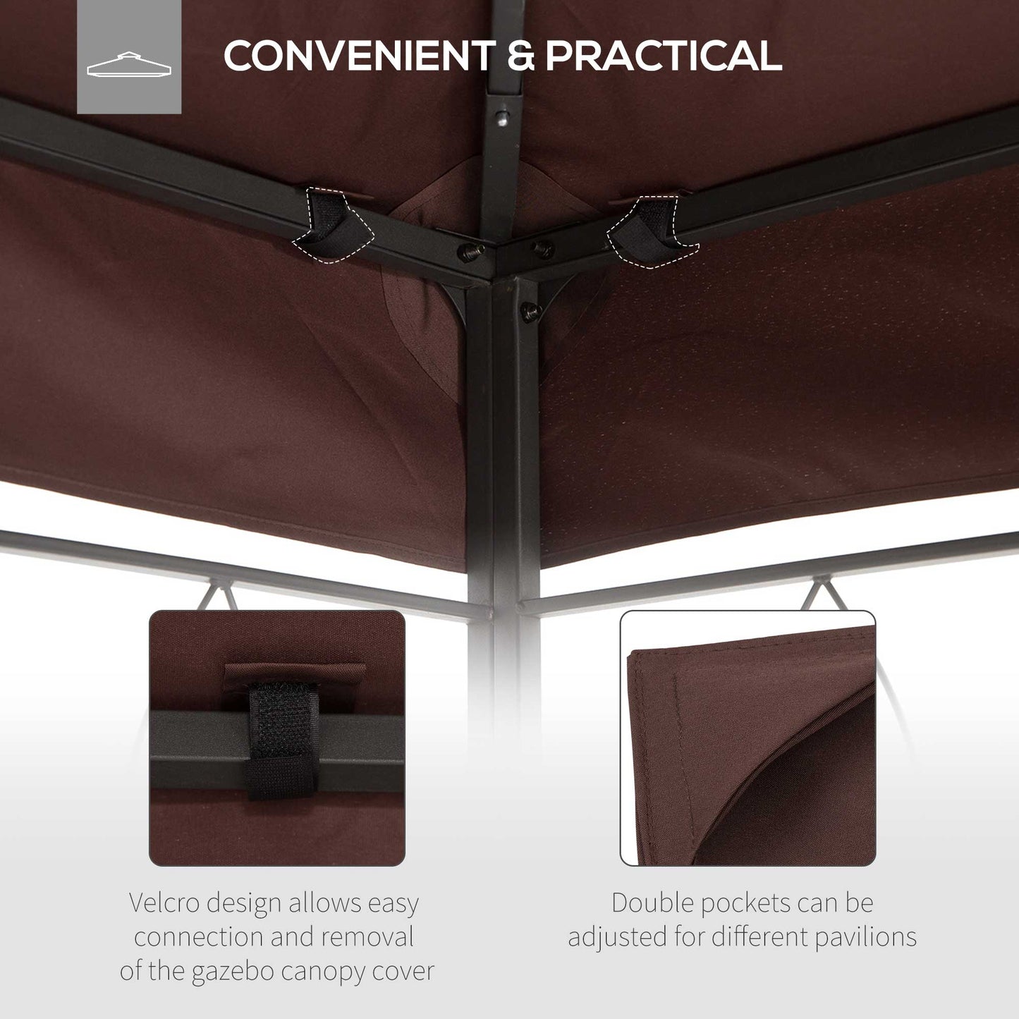 13.1' x 9.8' Gazebo Replacement Canopy, 2 Tier Top Roof Garden Pavilion UV Cover, Brown (TOP ONLY) Gazebo Canopy Replacement   at Gallery Canada