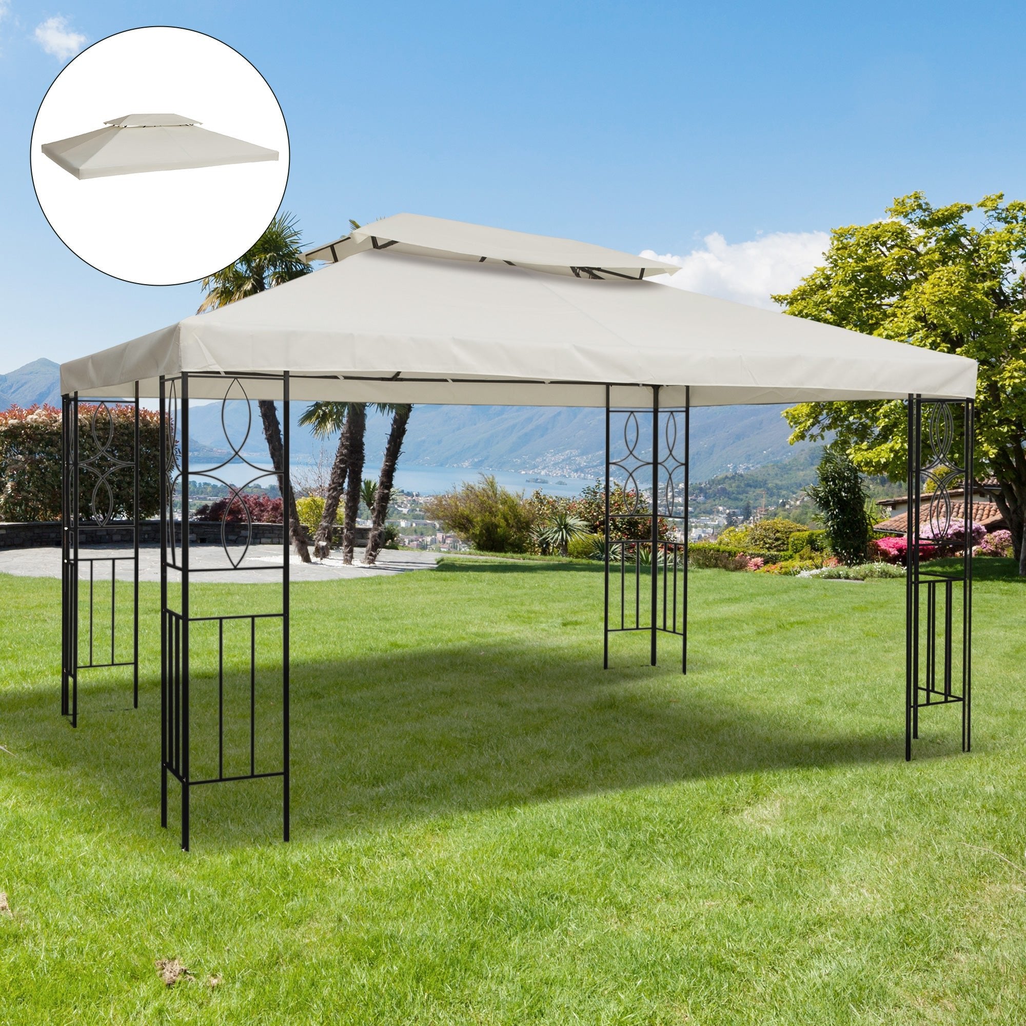 13.1' x 9.8' Gazebo Replacement Canopy 2 Tier Top UV Cover Pavilion Garden Patio Outdoor, Cream White (TOP ONLY) Gazebo Canopy Replacement   at Gallery Canada