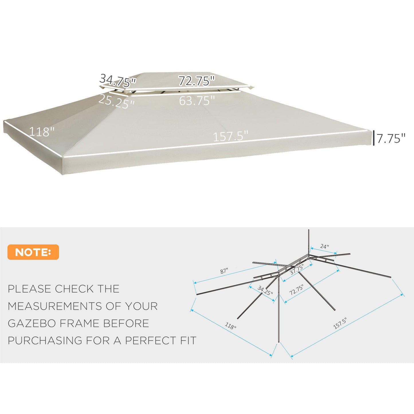 13.1' x 9.8' Gazebo Replacement Canopy 2 Tier Top UV Cover Pavilion Garden Patio Outdoor, Cream White (TOP ONLY) Gazebo Canopy Replacement   at Gallery Canada