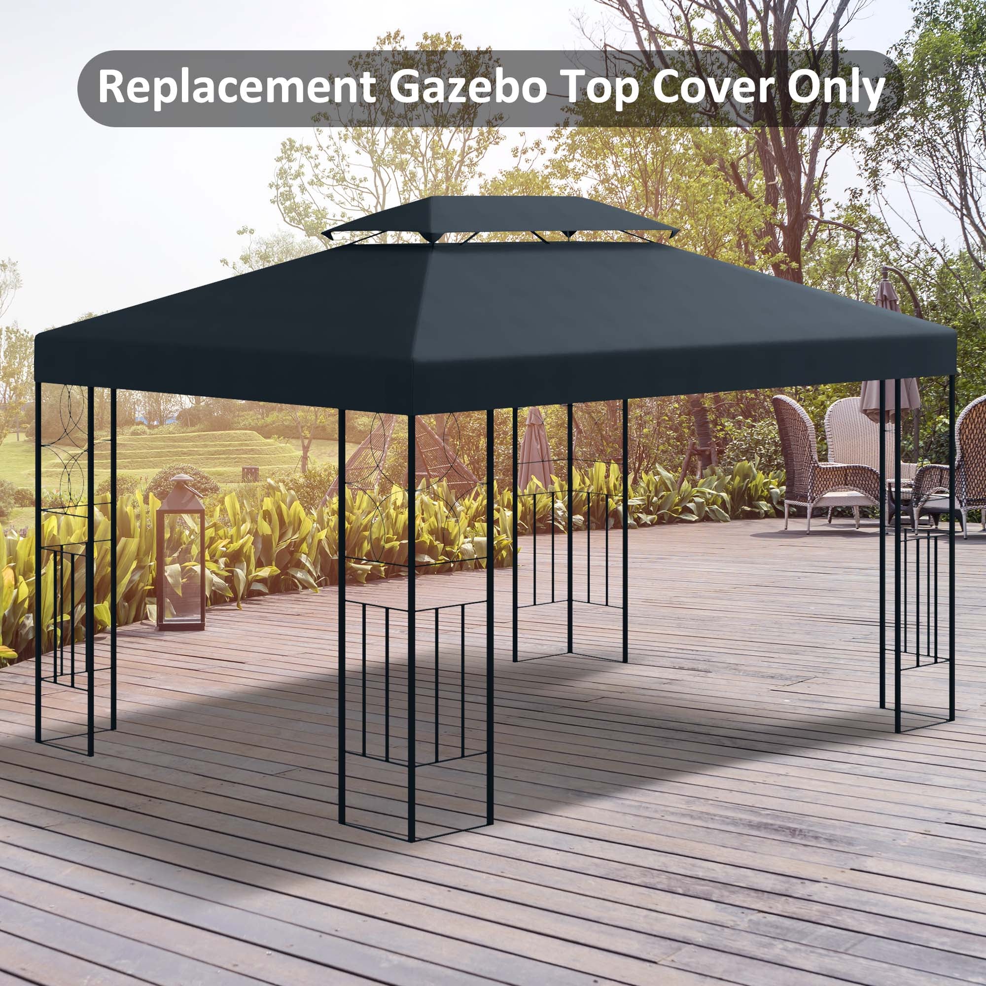 13.1' x 9.8' Gazebo Replacement Canopy 2 Tier Top UV Cover Pavilion Garden Patio Outdoor, Grey (TOP ONLY) Gazebo Canopy Replacement   at Gallery Canada