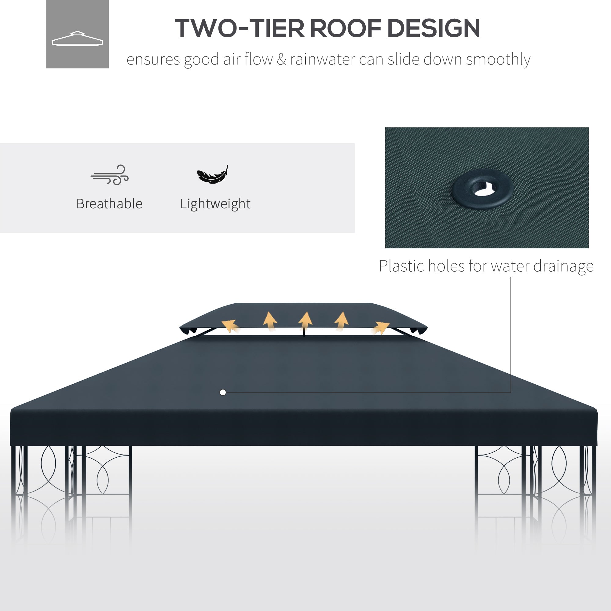 13.1' x 9.8' Gazebo Replacement Canopy 2 Tier Top UV Cover Pavilion Garden Patio Outdoor, Grey (TOP ONLY) Gazebo Canopy Replacement   at Gallery Canada