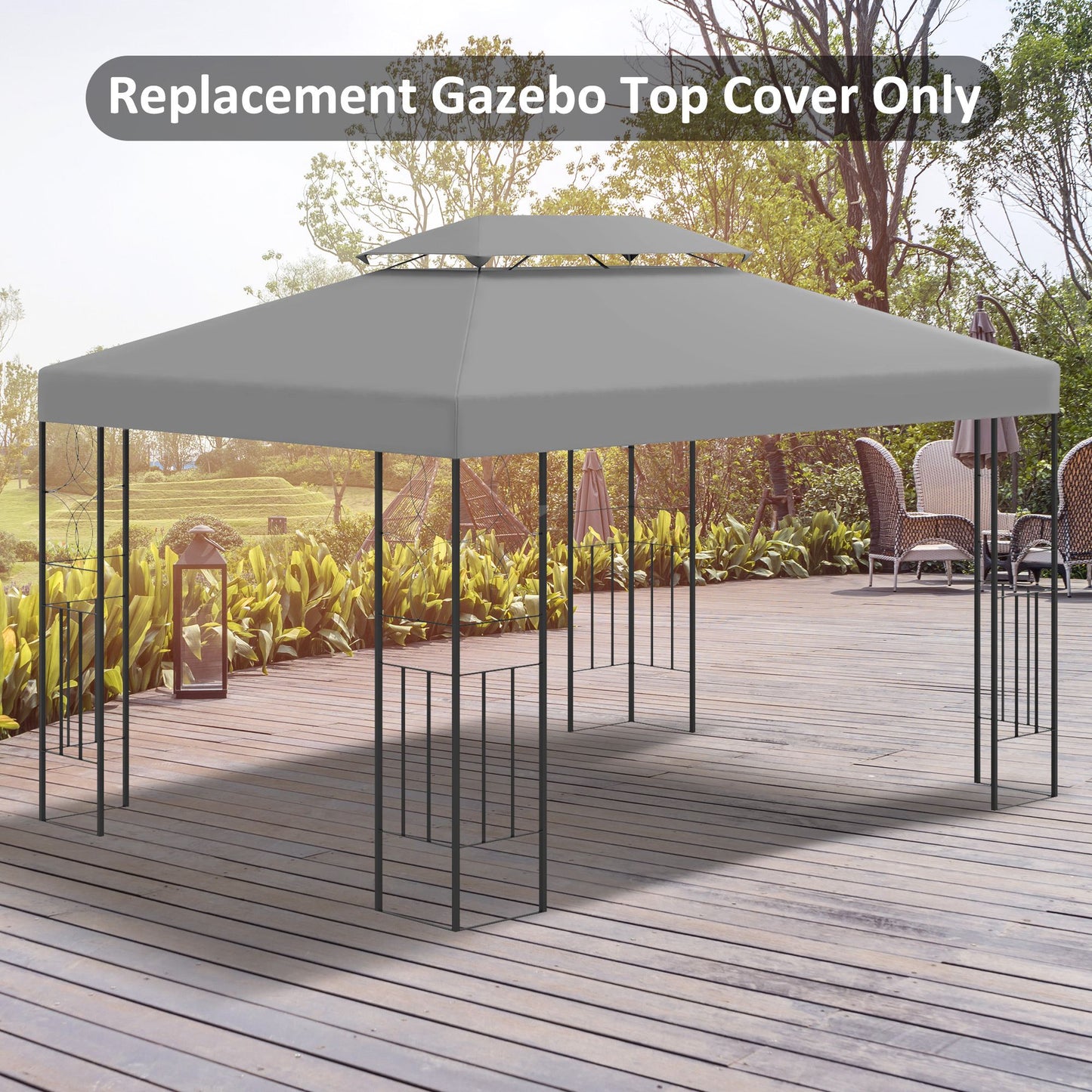 13.1' x 9.8' Gazebo Replacement Canopy 2 Tier Top UV Cover Pavilion Garden Patio Outdoor, Light Grey (TOP ONLY) Gazebo Canopy Replacement   at Gallery Canada