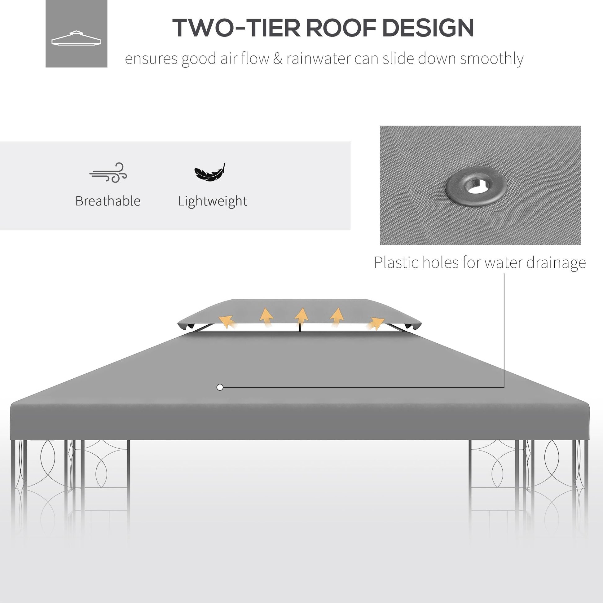 13.1' x 9.8' Gazebo Replacement Canopy 2 Tier Top UV Cover Pavilion Garden Patio Outdoor, Light Grey (TOP ONLY) Gazebo Canopy Replacement   at Gallery Canada