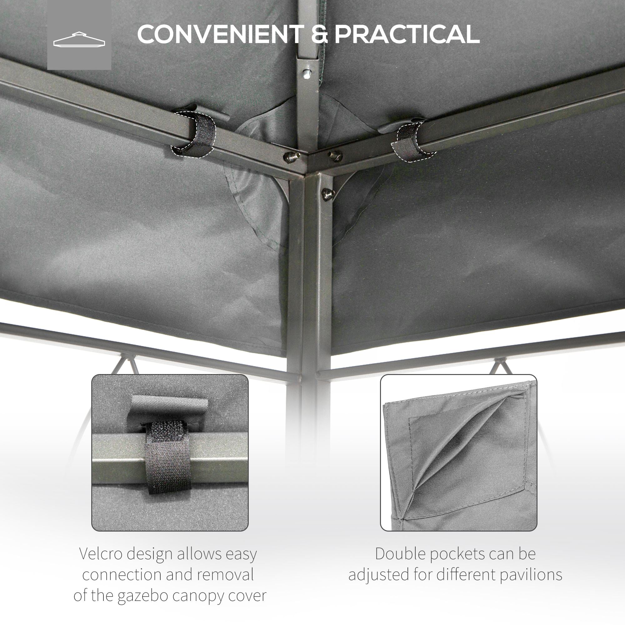 13.1' x 9.8' Gazebo Replacement Canopy 2 Tier Top UV Cover Pavilion Garden Patio Outdoor, Light Grey (TOP ONLY) Gazebo Canopy Replacement   at Gallery Canada