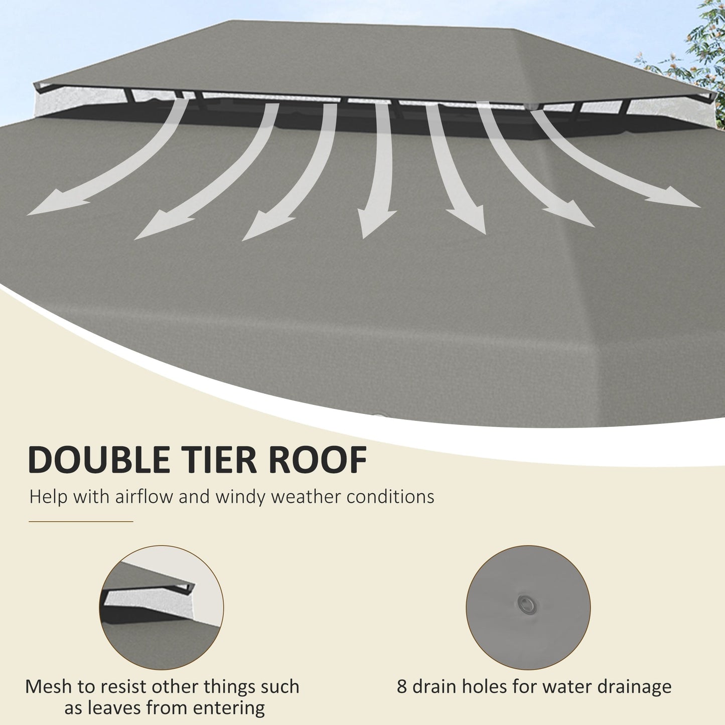 13.1' x 9.8' Gazebo Replacement Canopy, Gazebo Top Cover with Double Vented Roof for Garden Patio(TOP ONLY), Grey Gazebo Canopy Replacement   at Gallery Canada