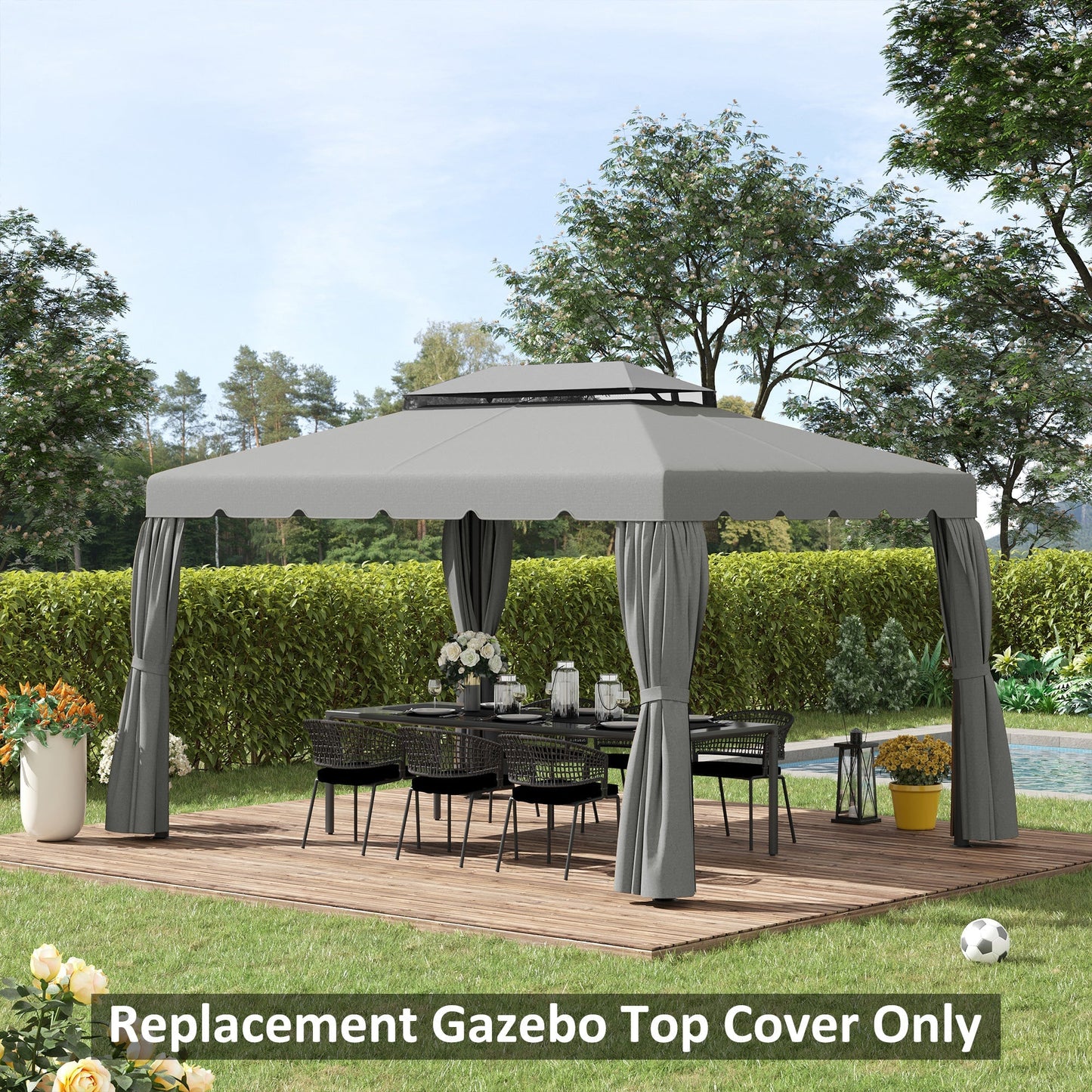 13.1' x 9.8' Gazebo Replacement Canopy, Gazebo Top Cover with Double Vented Roof for Garden Patio(TOP ONLY), Grey Gazebo Canopy Replacement   at Gallery Canada