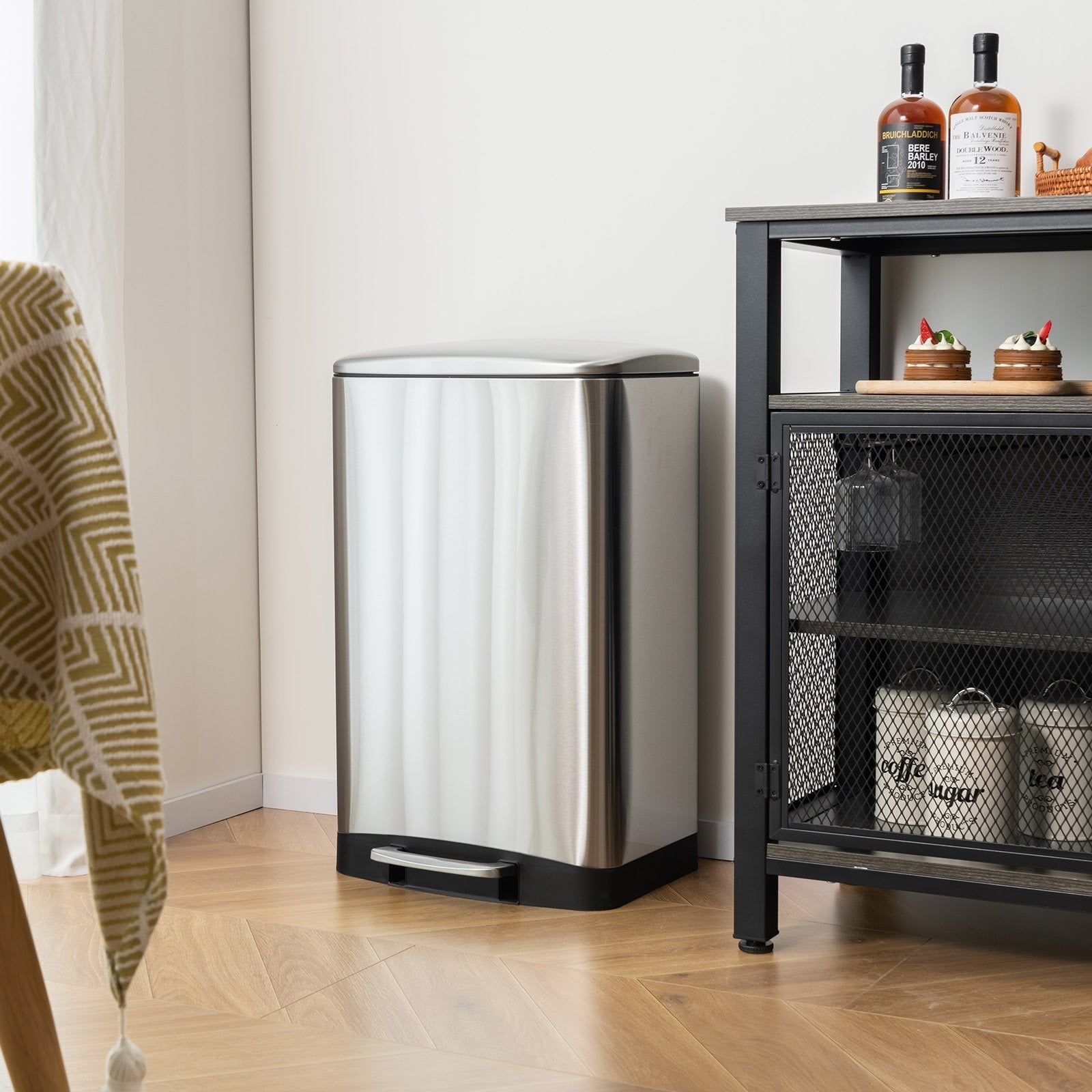 13.2 Gal Stainless Steel Trash Can with Lock Device-Sliver, Silver Kitchen Organization   at Gallery Canada