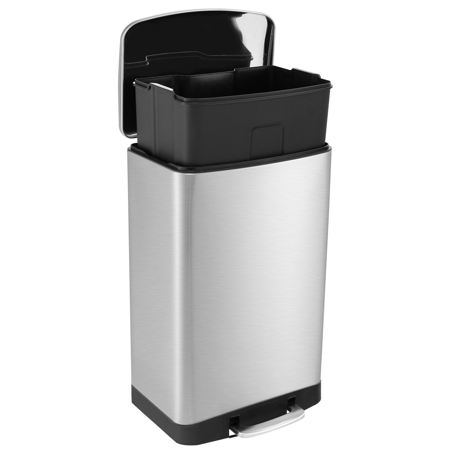 13.2 Gal Stainless Steel Trash Can with Lock Device-Sliver, Silver Kitchen Organization   at Gallery Canada