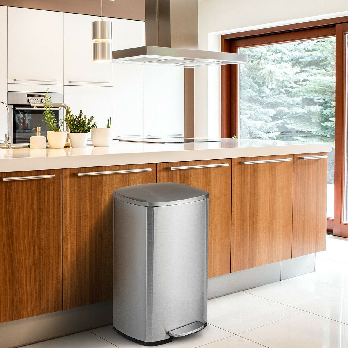 13.2 Gallon Stainless Steel Trash Garbage Can with Bucket, Silver Kitchen Organization   at Gallery Canada