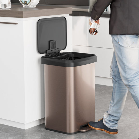 13.2 Gallon Step Trash Can with Soft Close Lid and Deodorizer Compartment, Golden Kitchen Organization   at Gallery Canada