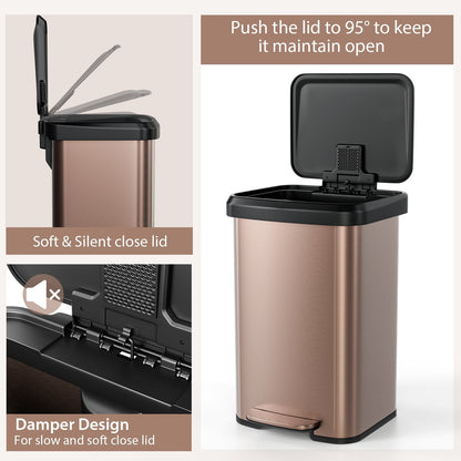 13.2 Gallon Step Trash Can with Soft Close Lid and Deodorizer Compartment, Golden Kitchen Organization   at Gallery Canada