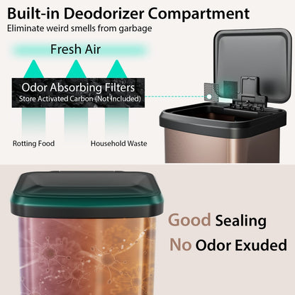 13.2 Gallon Step Trash Can with Soft Close Lid and Deodorizer Compartment, Golden Kitchen Organization   at Gallery Canada