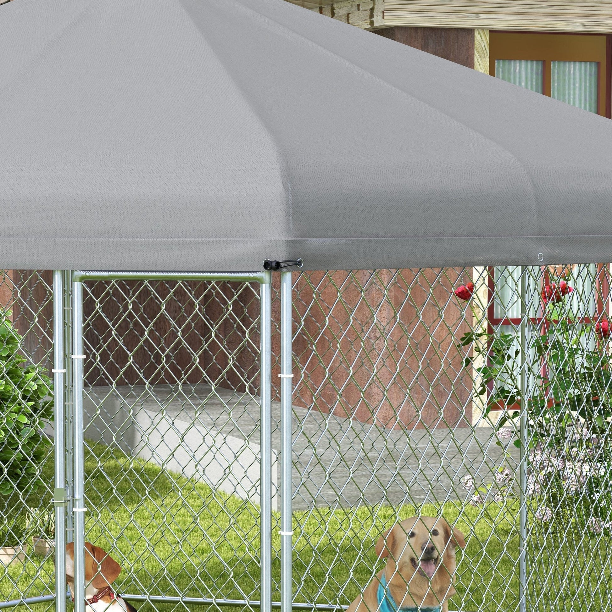 13.4' x 11.5' x 8.8' Outdoor Dog Kennel Dog Run with Waterproof, UV Resistant Cover for Medium Large Sized Dogs, Silver Houses, Kennels & Pens   at Gallery Canada