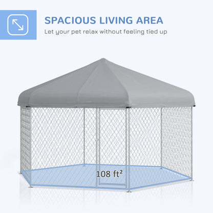 13.4' x 11.5' x 8.8' Outdoor Dog Kennel Dog Run with Waterproof, UV Resistant Cover for Medium Large Sized Dogs, Silver Houses, Kennels & Pens   at Gallery Canada