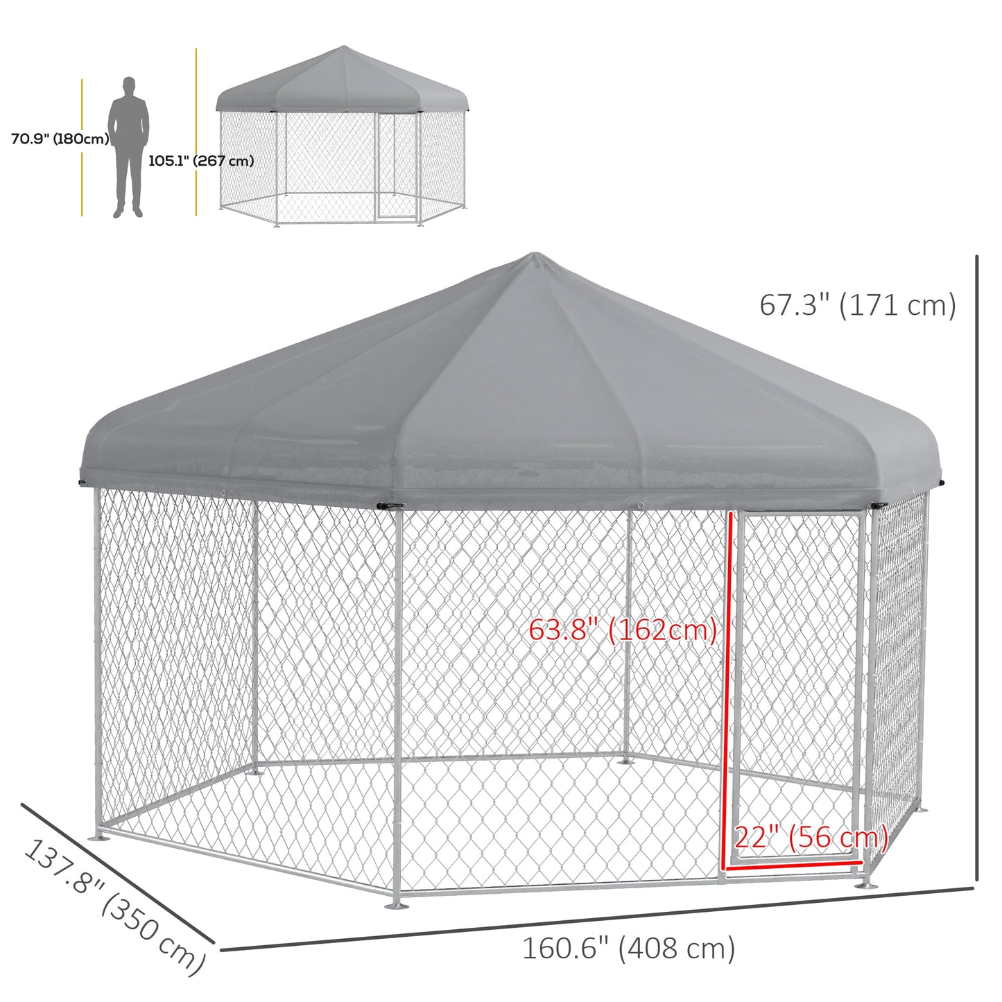 13.4' x 11.5' x 8.8' Outdoor Dog Kennel Dog Run with Waterproof, UV Resistant Cover for Medium Large Sized Dogs, Silver Houses, Kennels & Pens   at Gallery Canada