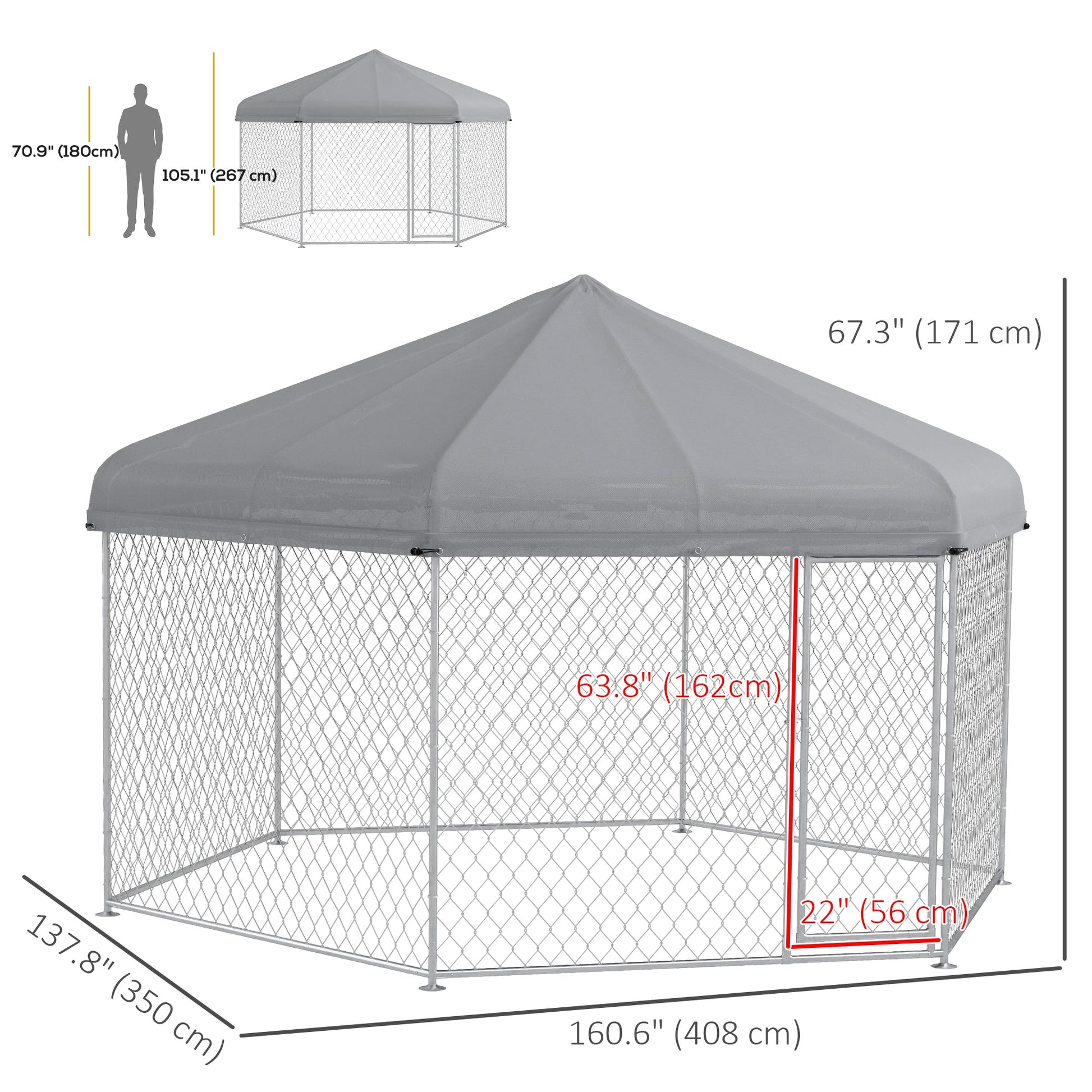 13.4' x 11.5' x 8.8' Outdoor Dog Kennel Dog Run with Waterproof, UV Resistant Cover for Medium Large Sized Dogs, Silver Houses, Kennels & Pens   at Gallery Canada