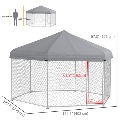 13.4' x 11.5' x 8.8' Outdoor Dog Kennel Dog Run with Waterproof, UV Resistant Cover for Medium Large Sized Dogs, Silver Houses, Kennels & Pens   at Gallery Canada