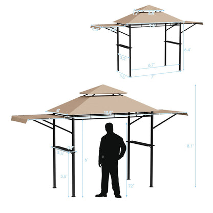 13.5 x 4 Feet Patio BBQ Grill Gazebo Canopy with Dual Side Awnings, Beige Gazebos   at Gallery Canada