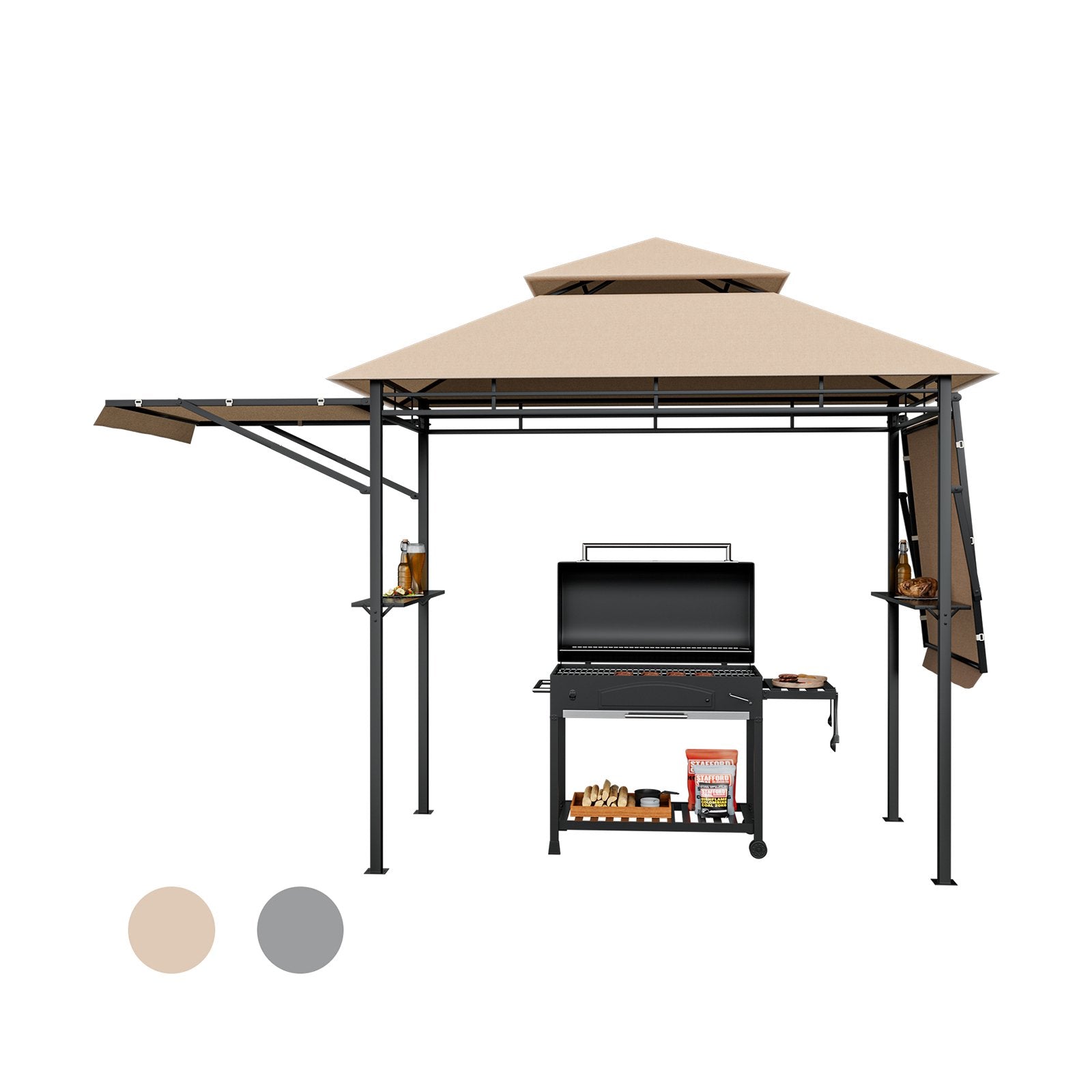 13.5 x 4 Feet Patio BBQ Grill Gazebo Canopy with Dual Side Awnings, Beige Gazebos   at Gallery Canada