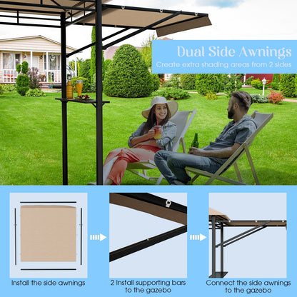 13.5 x 4 Feet Patio BBQ Grill Gazebo Canopy with Dual Side Awnings, Beige Gazebos   at Gallery Canada