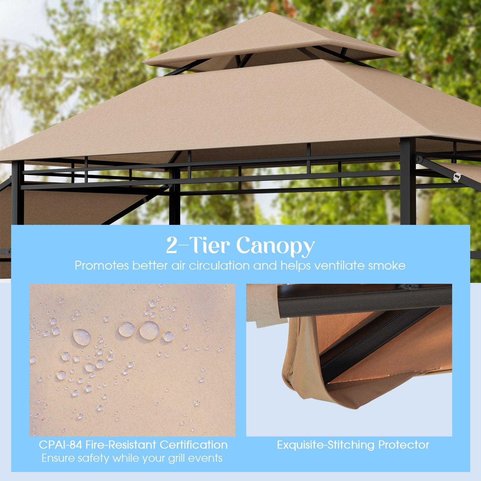 13.5 x 4 Feet Patio BBQ Grill Gazebo Canopy with Dual Side Awnings, Beige Gazebos   at Gallery Canada