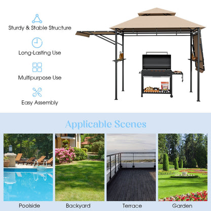 13.5 x 4 Feet Patio BBQ Grill Gazebo Canopy with Dual Side Awnings, Beige Gazebos   at Gallery Canada