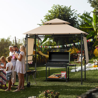 13.5 x 4 Feet Patio BBQ Grill Gazebo Canopy with Dual Side Awnings, Beige Gazebos   at Gallery Canada