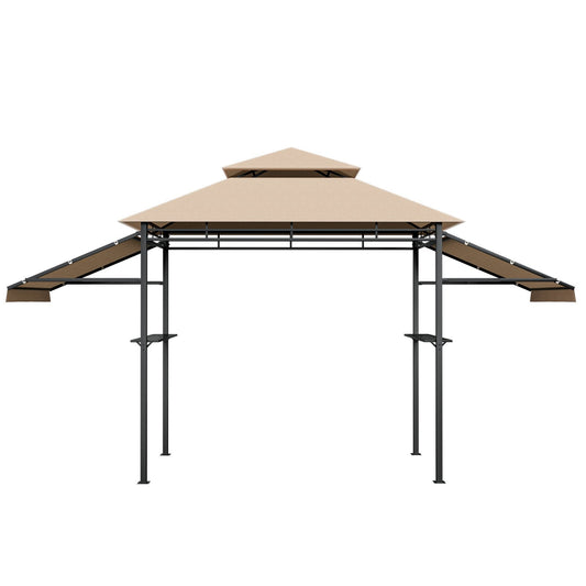 13.5 x 4 Feet Patio BBQ Grill Gazebo Canopy with Dual Side Awnings, Beige Gazebos   at Gallery Canada