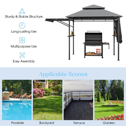 13.5 x 4 Feet Patio BBQ Grill Gazebo Canopy with Dual Side Awnings, Gray Gazebos   at Gallery Canada