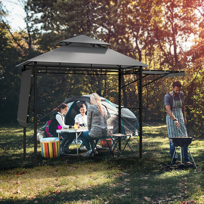 13.5 x 4 Feet Patio BBQ Grill Gazebo Canopy with Dual Side Awnings, Gray Gazebos   at Gallery Canada