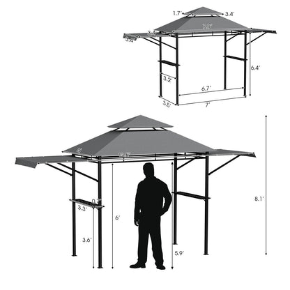 13.5 x 4 Feet Patio BBQ Grill Gazebo Canopy with Dual Side Awnings, Gray Gazebos   at Gallery Canada