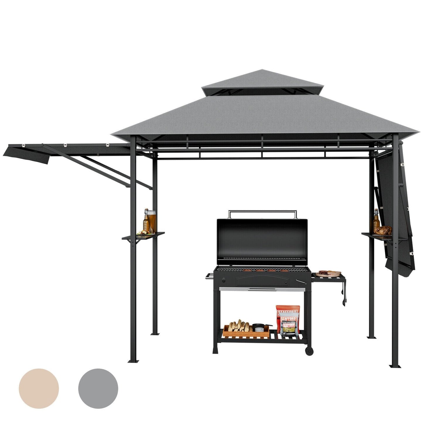 13.5 x 4 Feet Patio BBQ Grill Gazebo Canopy with Dual Side Awnings, Gray Gazebos   at Gallery Canada