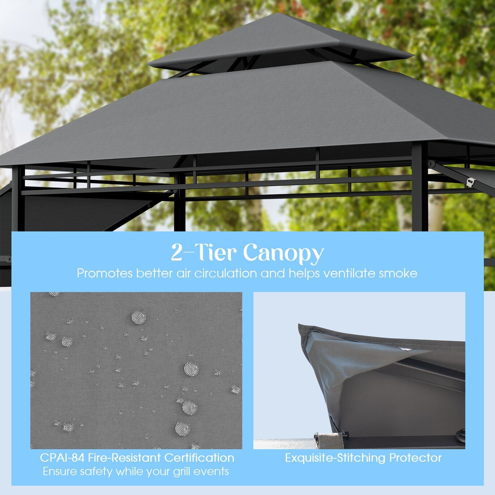 13.5 x 4 Feet Patio BBQ Grill Gazebo Canopy with Dual Side Awnings, Gray Gazebos   at Gallery Canada