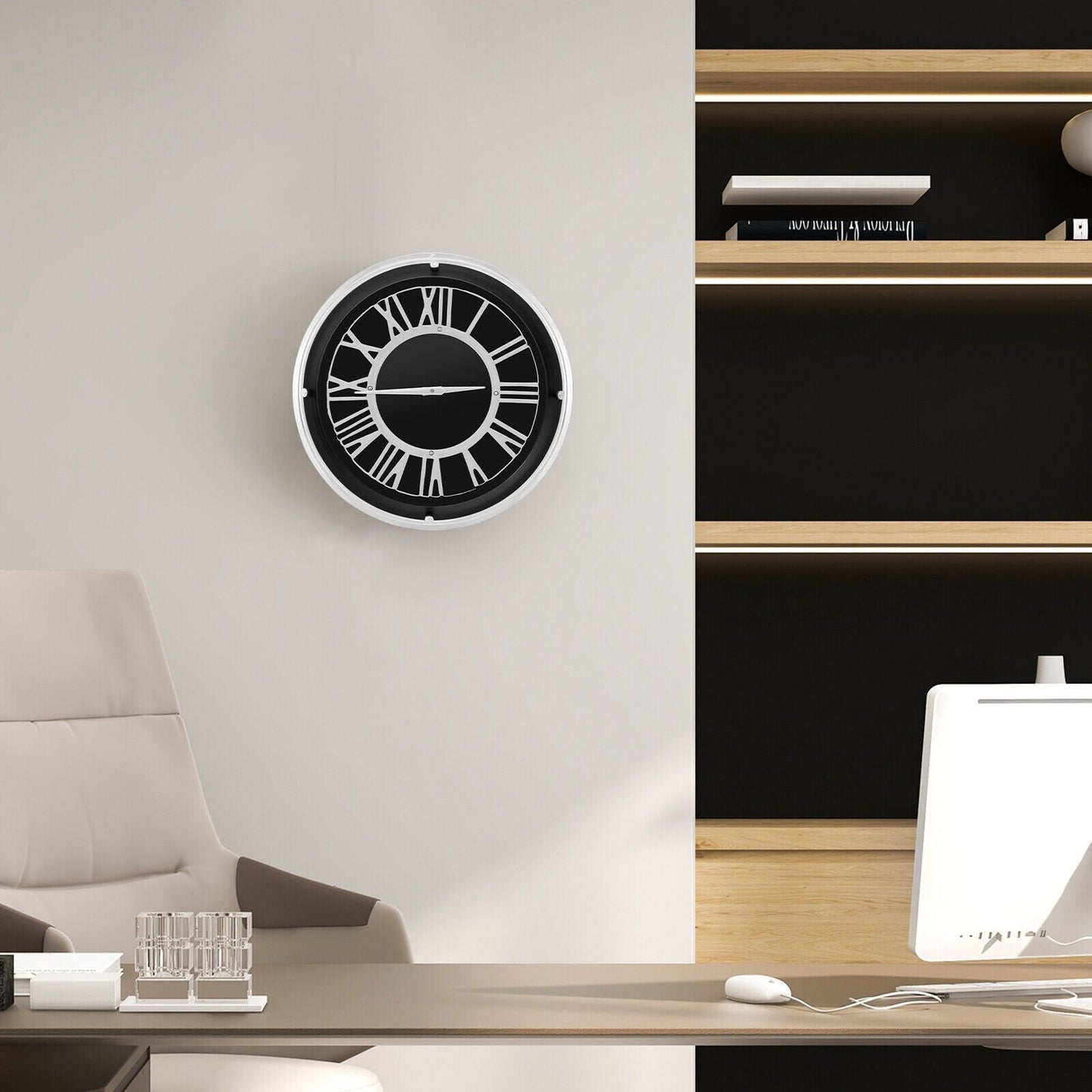 13.5/17.5 Inch Silent Wall Clock with Silver Frame-L, Black Decorative Accessories   at Gallery Canada