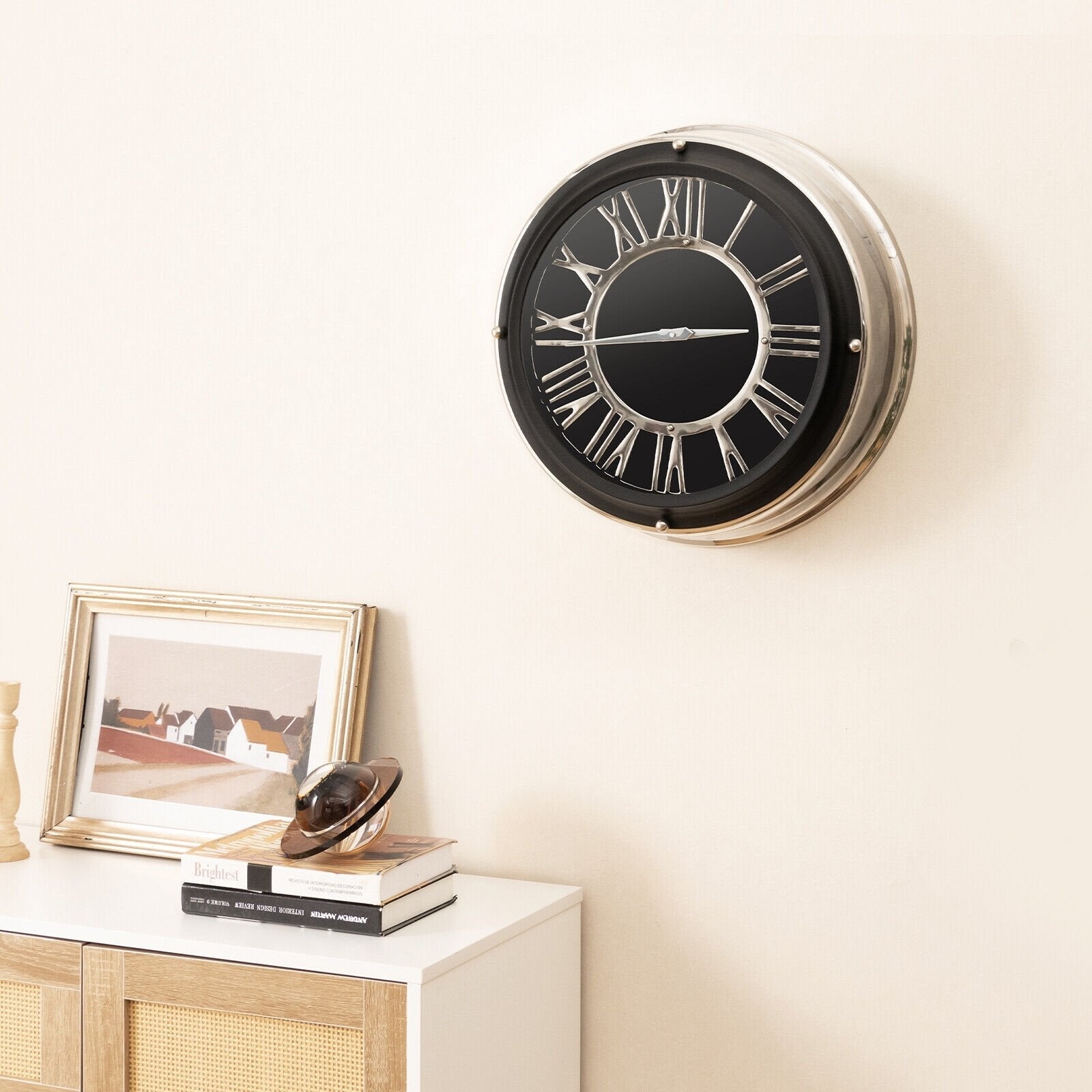 13.5/17.5 Inch Silent Wall Clock with Silver Frame-L, Black Decorative Accessories   at Gallery Canada