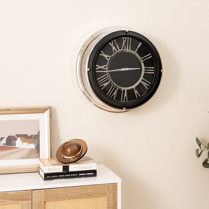 13.5/17.5 Inch Silent Wall Clock with Silver Frame-L, Black Decorative Accessories   at Gallery Canada