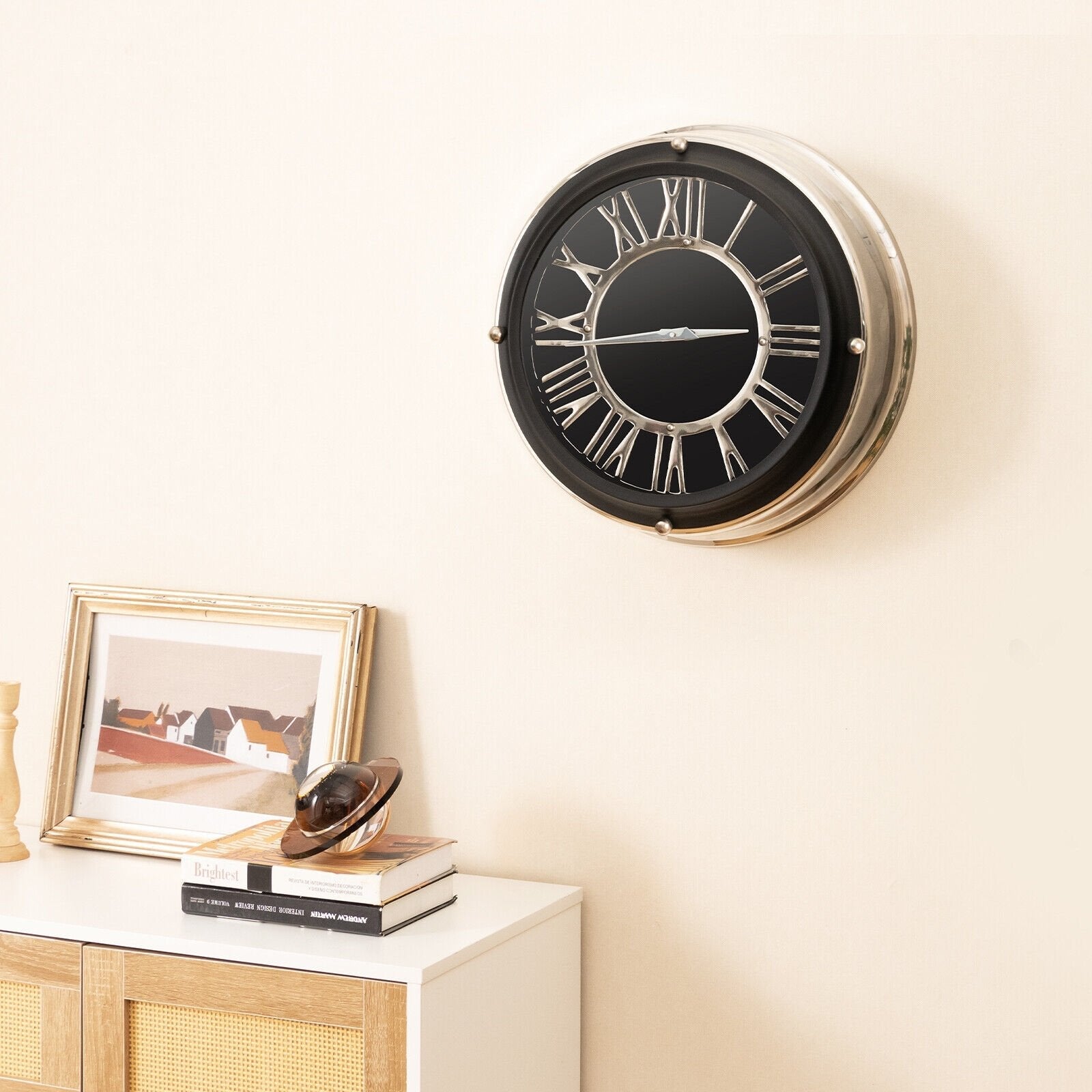 13.5/17.5 Inch Silent Wall Clock with Silver Frame-S, Black Decorative Accessories   at Gallery Canada