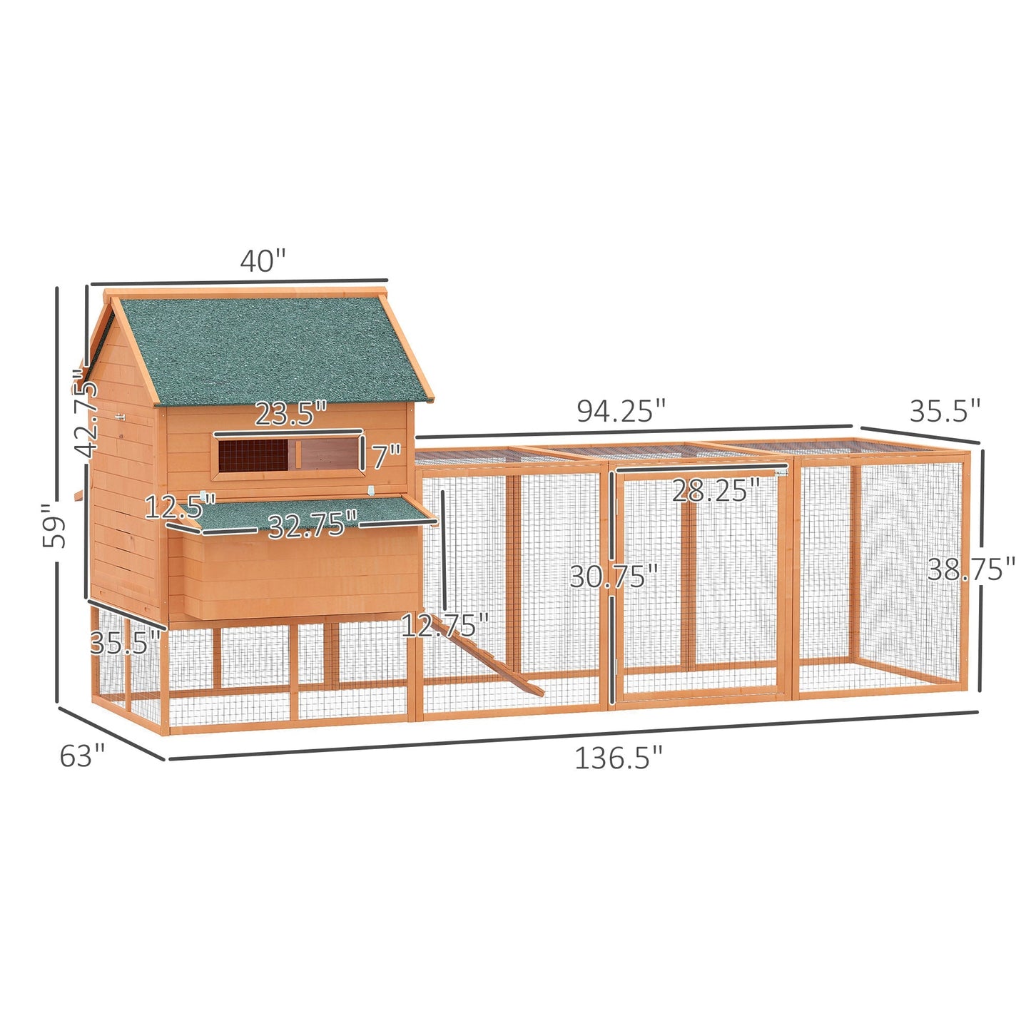 137" Chicken Coop Wooden Large Hen House Deluxe Rabbit Hutch Lockable Poultry Cage Backyard with Nesting Box and Run, Orange Chicken Coops   at Gallery Canada