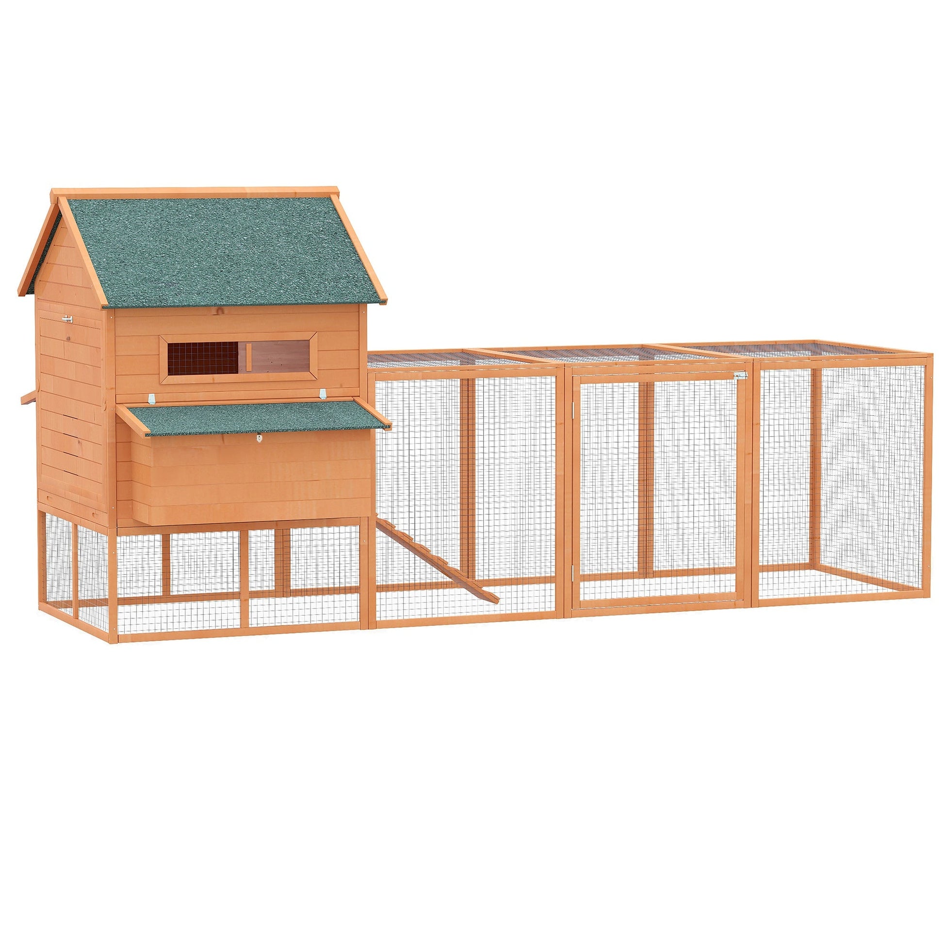 137" Chicken Coop Wooden Large Hen House Deluxe Rabbit Hutch Lockable Poultry Cage Backyard with Nesting Box and Run, Orange Chicken Coops Orange  at Gallery Canada