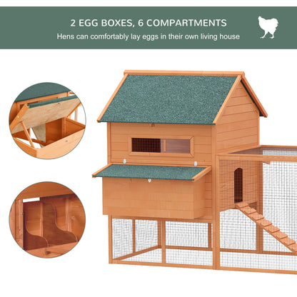 137" Chicken Coop Wooden Large Hen House Deluxe Rabbit Hutch Lockable Poultry Cage Backyard with Nesting Box and Run, Orange Chicken Coops   at Gallery Canada