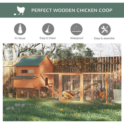 137" Chicken Coop Wooden Large Hen House Deluxe Rabbit Hutch Lockable Poultry Cage Backyard with Nesting Box and Run, Orange Chicken Coops   at Gallery Canada