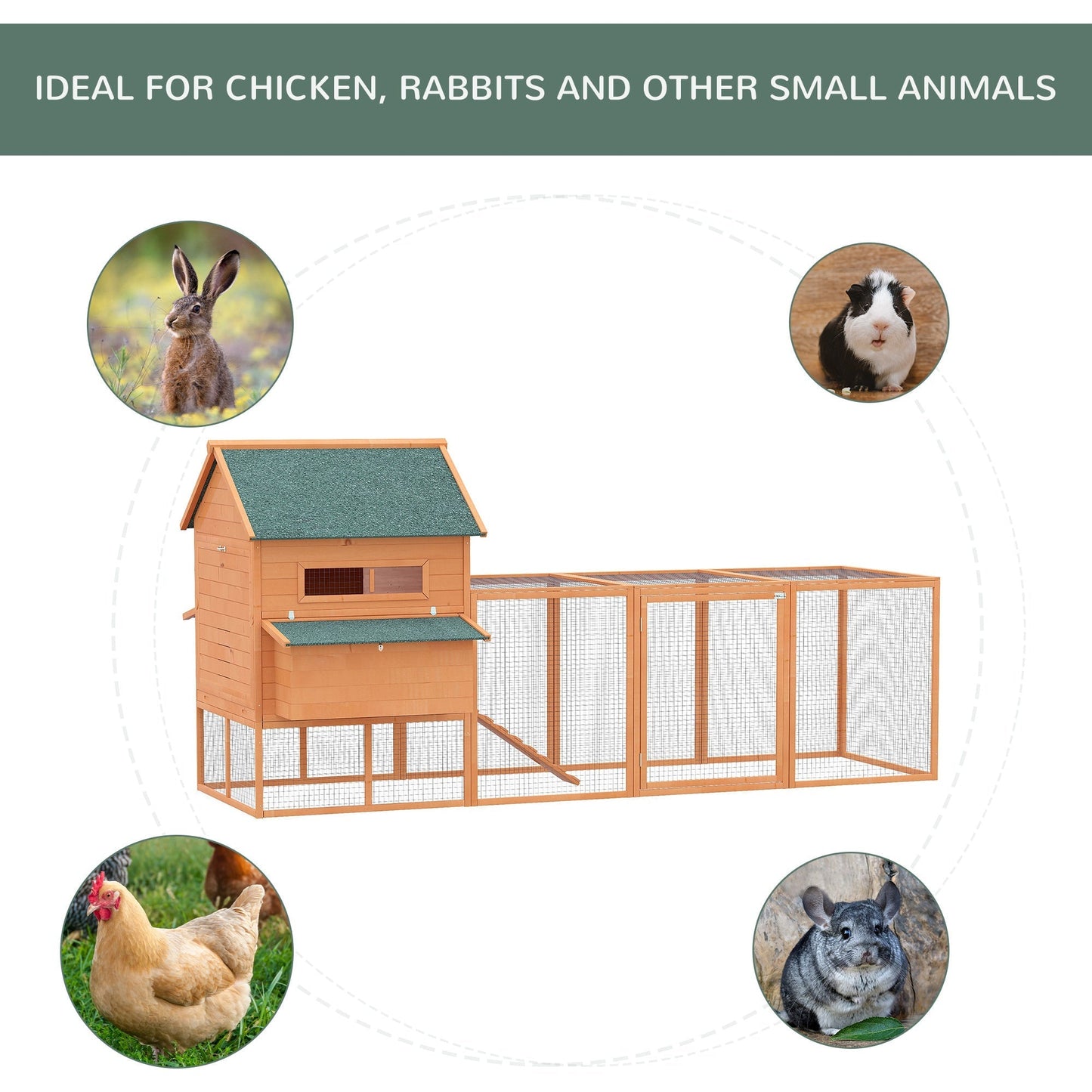 137" Chicken Coop Wooden Large Hen House Deluxe Rabbit Hutch Lockable Poultry Cage Backyard with Nesting Box and Run, Orange Chicken Coops   at Gallery Canada