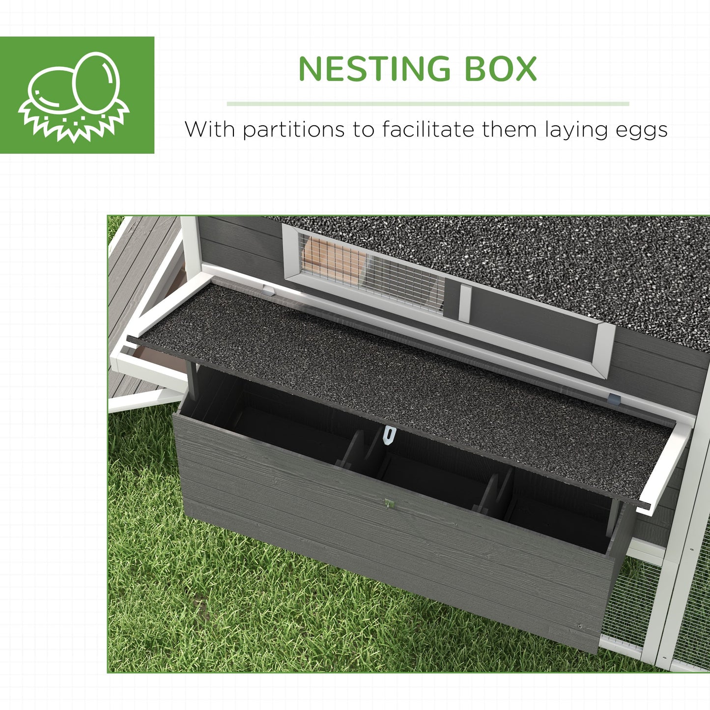 137" Wooden Chicken Coop with Chicken Run, Nesting Box, Grey Chicken Coops   at Gallery Canada