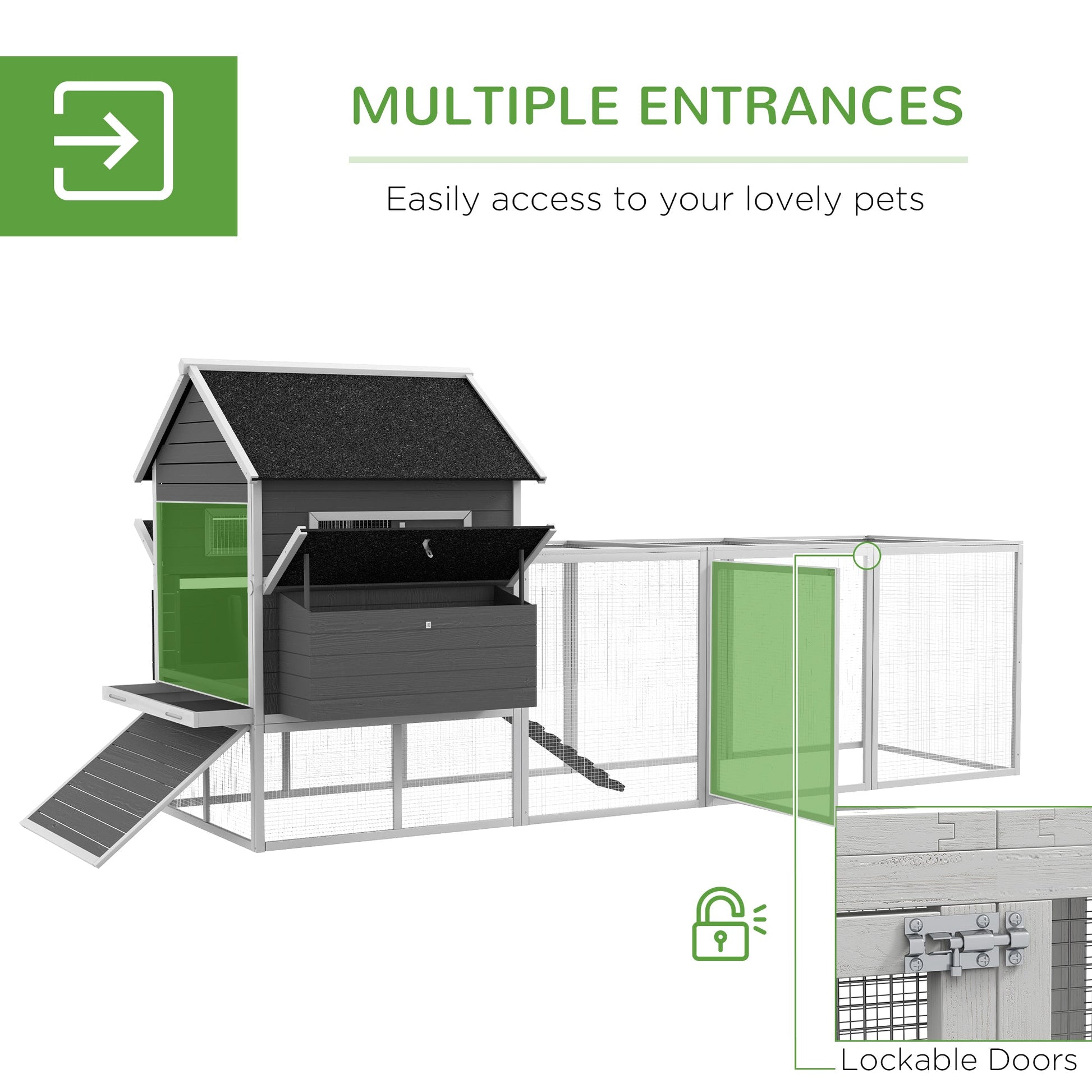 137" Wooden Chicken Coop with Chicken Run, Nesting Box, Grey Chicken Coops   at Gallery Canada