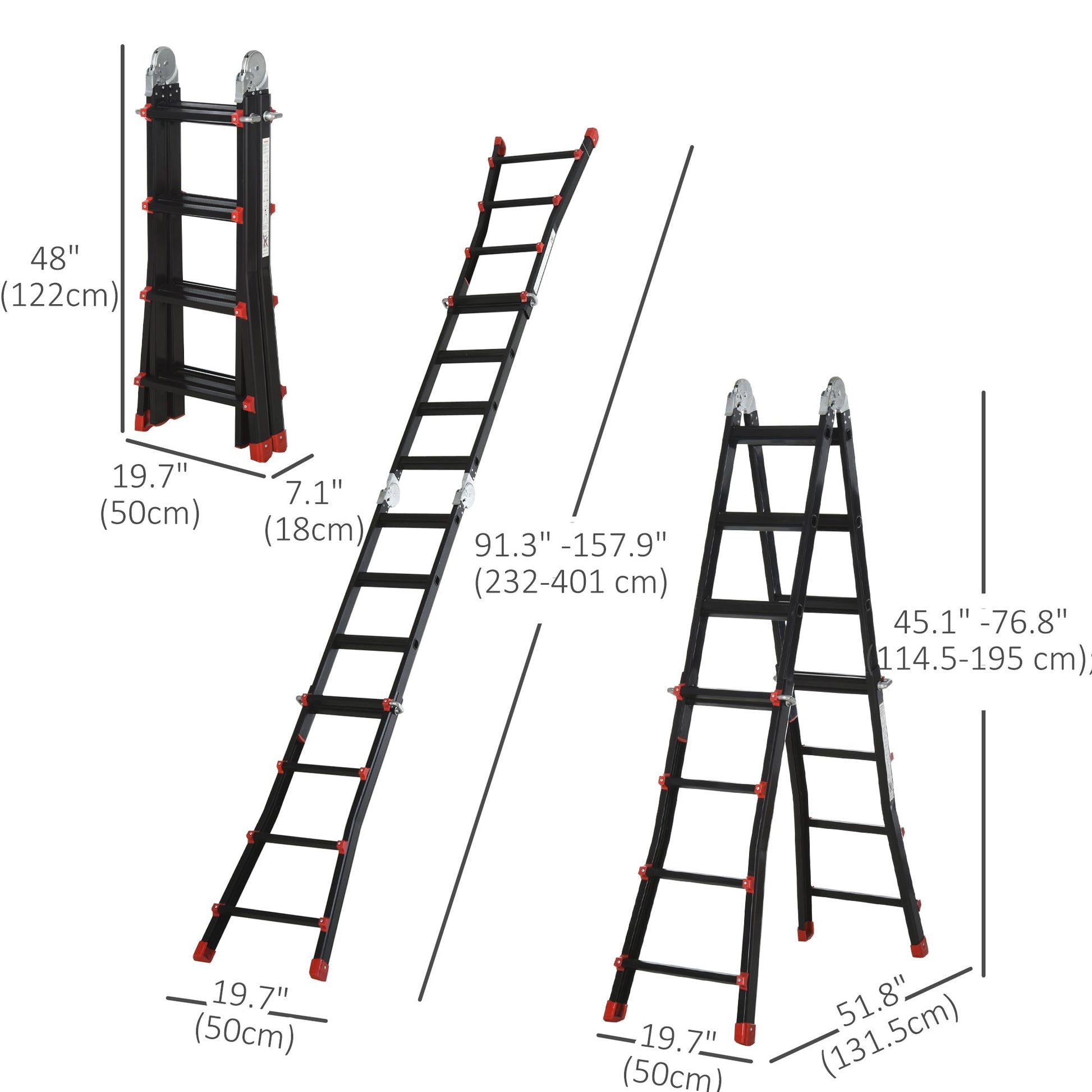 13FT Aluminum Telescoping Ladder Folding Telescopic Ladder with Adjustable Height Non-Slip Feet 330lb Capacity Black Ladders   at Gallery Canada