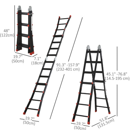 13FT Aluminum Telescoping Ladder Folding Telescopic Ladder with Adjustable Height Non-Slip Feet 330lb Capacity Black Ladders   at Gallery Canada