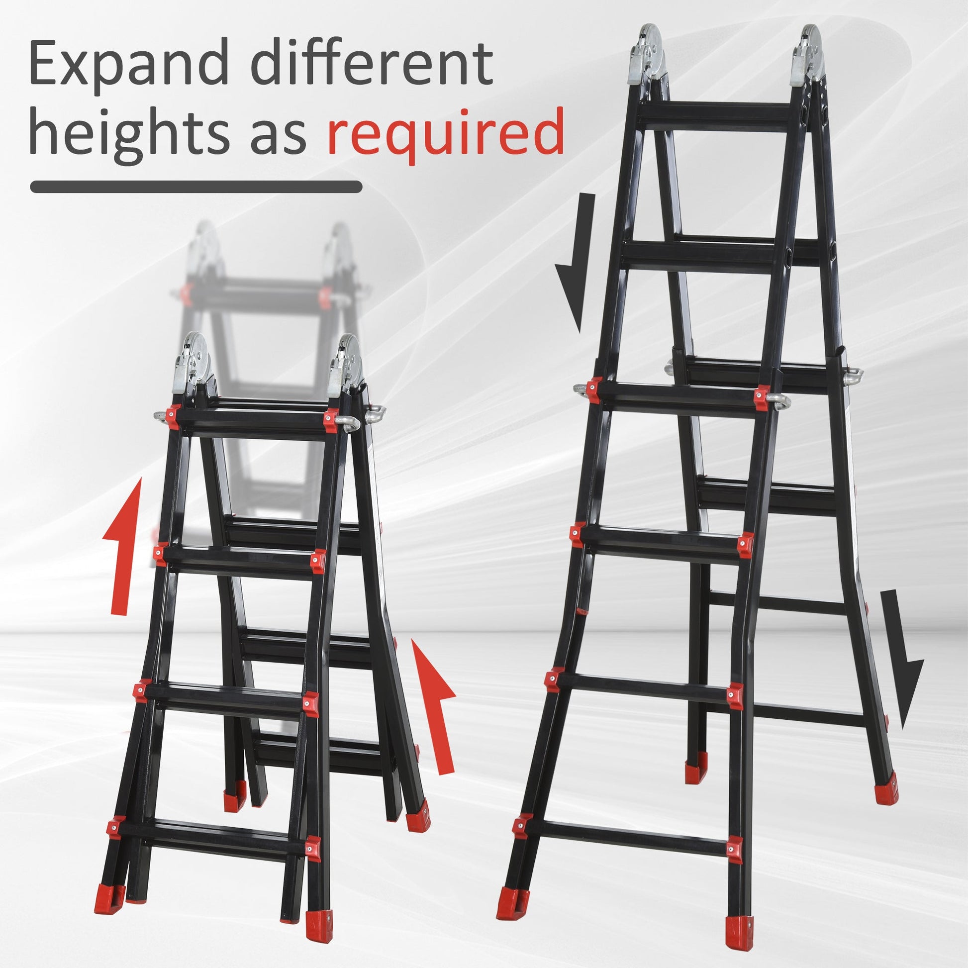 13FT Aluminum Telescoping Ladder Folding Telescopic Ladder with Adjustable Height Non-Slip Feet 330lb Capacity Black Ladders   at Gallery Canada