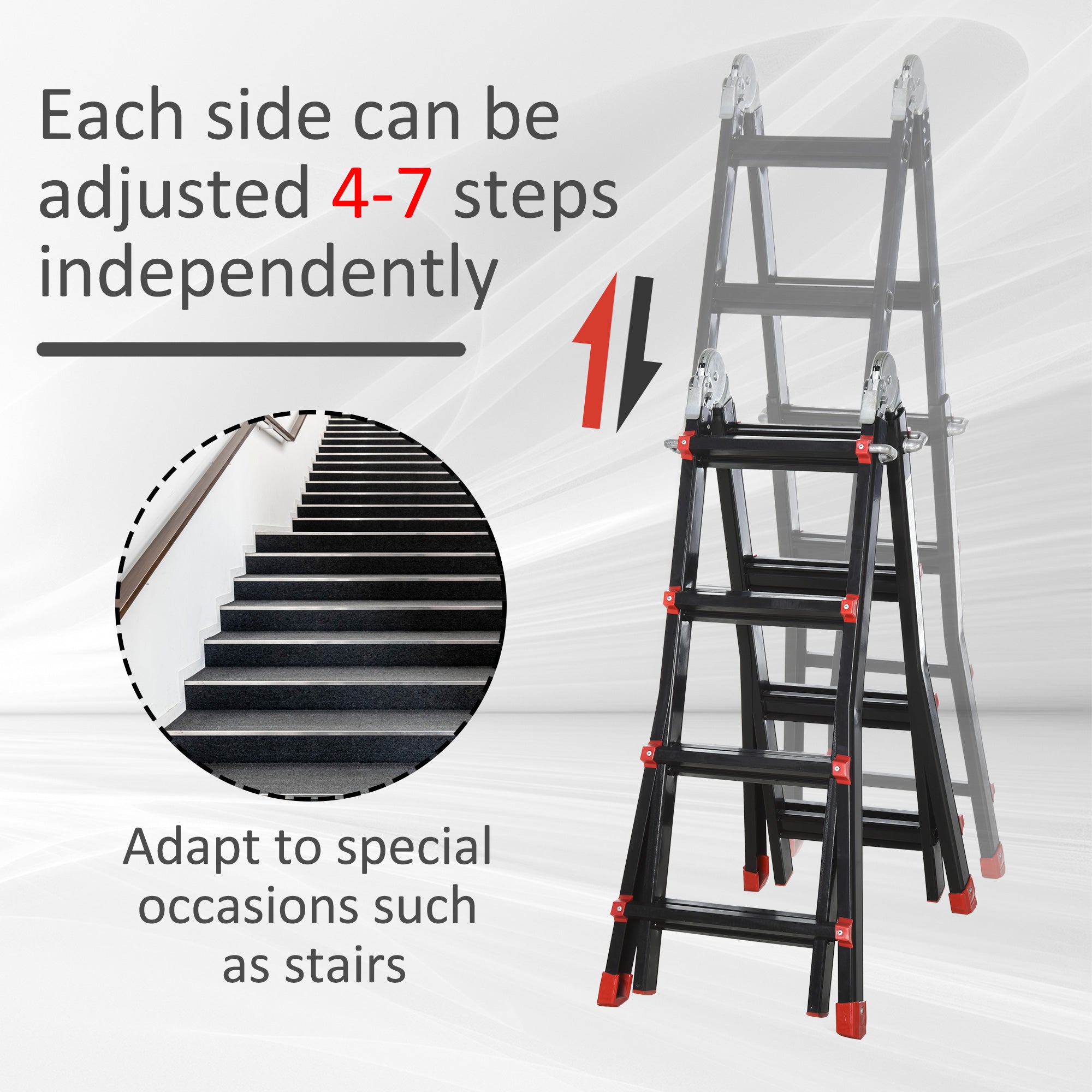 13FT Aluminum Telescoping Ladder Folding Telescopic Ladder with Adjustable Height Non-Slip Feet 330lb Capacity Black Ladders   at Gallery Canada