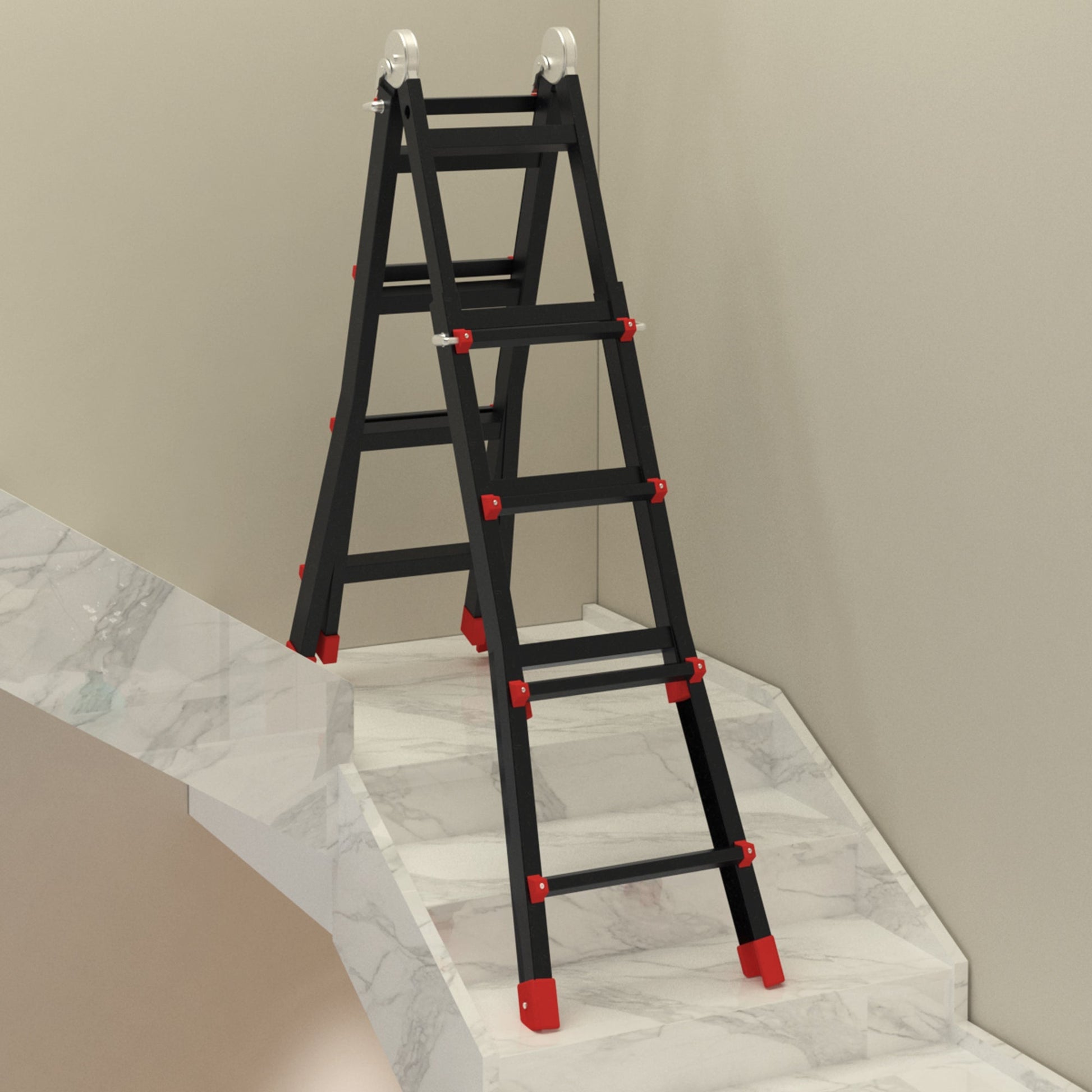 13FT Aluminum Telescoping Ladder Folding Telescopic Ladder with Adjustable Height Non-Slip Feet 330lb Capacity Black Ladders   at Gallery Canada