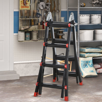 13FT Aluminum Telescoping Ladder Folding Telescopic Ladder with Adjustable Height Non-Slip Feet 330lb Capacity Black Ladders   at Gallery Canada